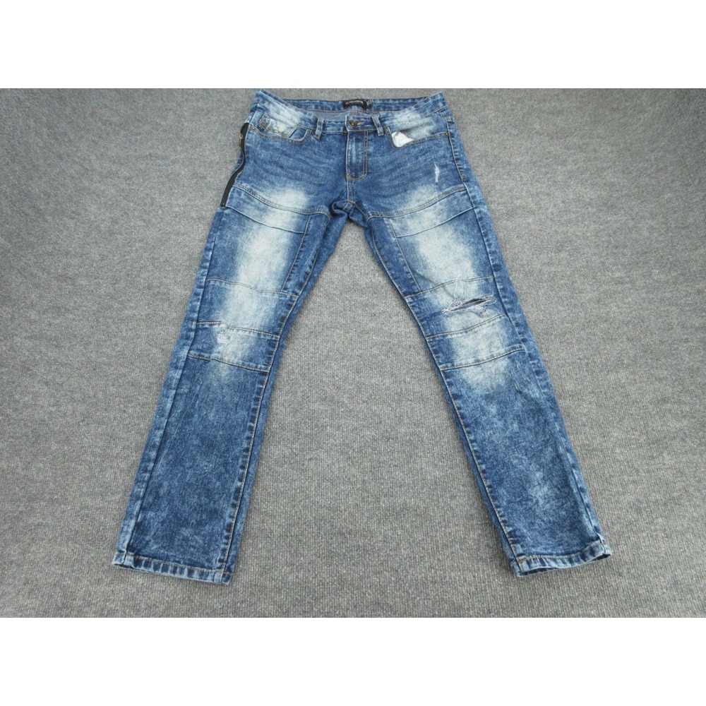 Southpole Mens Jeans Skinny Blue Acid Wash Moto Distressed 32x30